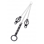 Черно-серебристые зажимы для сосков с кольцом для пениса TOYFA Metal - ToyFa - купить с доставкой в Майкопе