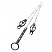 Черно-серебристые зажимы для сосков с кольцом для пениса TOYFA Metal - ToyFa - купить с доставкой в Майкопе