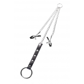 Серебристо-чёрные зажимы для сосков с кольцом для пениса TOYFA Metal - ToyFa - купить с доставкой в Майкопе