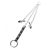 Серебристо-чёрные зажимы для сосков с кольцом для пениса TOYFA Metal - ToyFa - купить с доставкой в Майкопе