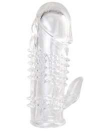 Прозрачная гелевая насадка с шипами и клиторальным отростком - 13 см. - Toyfa Basic - в Майкопе купить с доставкой