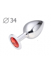 Коническая серебристая анальная втулка с красным кристаллом - 8,2 см. - Anal Jewelry Plug - купить с доставкой в Майкопе