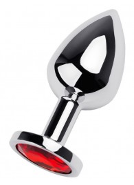 Серебристая коническая анальная пробка с красным кристаллом - 8 см. - ToyFa - купить с доставкой в Майкопе