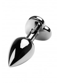 Серебристая коническая анальная пробка с красным кристаллом-сердечком - 7 см. - ToyFa - купить с доставкой в Майкопе