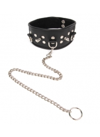 Черный ошейник с шипами и металлическим поводком-цепочкой - Notabu - купить с доставкой в Майкопе
