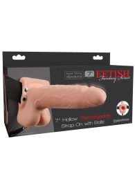 Телесный перезаряжаемый вибрострапон 7  Hollow Rechargeable Strap-on with Balls - 20,3 см. - Pipedream - купить с доставкой в Майкопе
