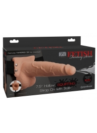 Телесный полый страпон с имитацией эякуляции 7.5  Hollow Squirting Strap-On with Balls Flesh - 21,6 см. - Pipedream - купить с доставкой в Майкопе