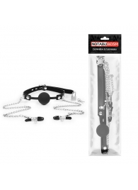 Черный кляп-шарик с зажимами на соски на металлической цепочке - Notabu - купить с доставкой в Майкопе