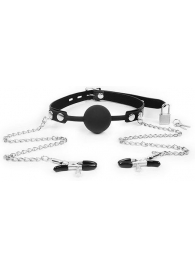 Черный кляп-шарик с зажимами на соски на металлической цепочке - Notabu - купить с доставкой в Майкопе