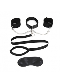 Чёрный ошейник с наручниками и поводком Collar Cuffs   Leash Set - Lux Fetish - купить с доставкой в Майкопе