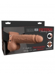 Кофейный перезаряжаемый вибрострапон 7  Hollow Rechargeable Strap-on with Balls - 20,3 см. - Pipedream - купить с доставкой в Майкопе