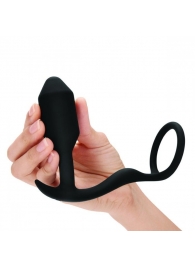 Черное эрекционное кольцо с анальным плагом Snug   Tug - b-Vibe - в Майкопе купить с доставкой