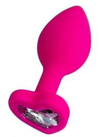 Розовая анальная втулка Diamond Heart с прозрачным кристаллом - 8 см. - ToyFa - купить с доставкой в Майкопе