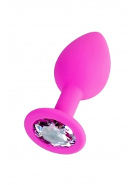 Розовая анальная втулка Brilliant с прозрачным кристаллом - 7 см. - ToyFa - купить с доставкой в Майкопе