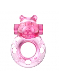 Розовое эрекционное виброкольцо на пенис Pink Bear - Baile - в Майкопе купить с доставкой