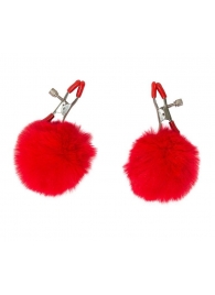 Зажимы на соски Angelic с красными меховыми шариками - Lola Games - купить с доставкой в Майкопе