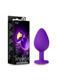 Фиолетовая анальная пробка Bling Plug Medium с золотистым стразом - 8,3 см. - Blush Novelties - купить с доставкой в Майкопе