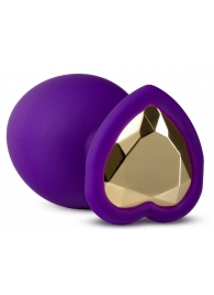 Фиолетовая анальная пробка Bling Plug Large с золотистым стразом - 9,5 см. - Blush Novelties - купить с доставкой в Майкопе