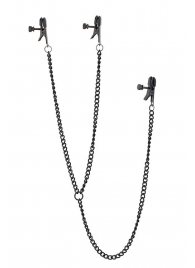 Черные зажимы на соски и клитор на цепочке DELUXE NIPPLE   CLIT CLAMPS - Dream Toys - купить с доставкой в Майкопе