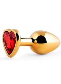 Золотистая анальная пробка с красным стразом-сердечком - 8 см. - Anal Jewelry Plug - купить с доставкой в Майкопе
