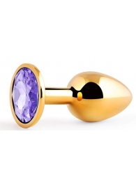 Золотистая анальная пробка с фиолетовым стразом - 7,2 см. - Anal Jewelry Plug - купить с доставкой в Майкопе