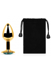 Золотистая анальная пробка с голубым стразом - 7,2 см. - Anal Jewelry Plug - купить с доставкой в Майкопе