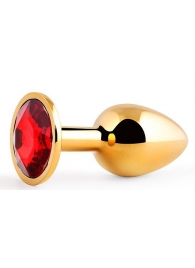 Золотистая анальная пробка с красным стразом - 7,2 см. - Anal Jewelry Plug - купить с доставкой в Майкопе