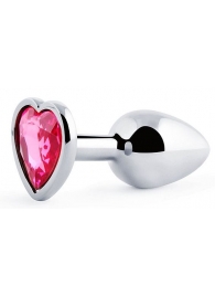Серебристая анальная пробка с розовым кристаллом-сердечком - 7 см. - Anal Jewelry Plug - купить с доставкой в Майкопе