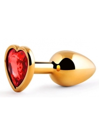 Золотистая анальная пробка с красным стразом-сердечком - 7 см. - Anal Jewelry Plug - купить с доставкой в Майкопе