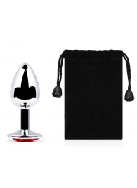 Серебристая анальная пробка с красным стразом - 7,2 см. - Anal Jewelry Plug - купить с доставкой в Майкопе