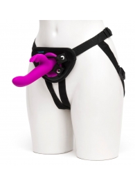Лиловый страпон Rechargeable Vibrating Strap-On Harness Set - 17,6 см. - Happy Rabbit - купить с доставкой в Майкопе
