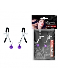 Оригинальные зажимы на соски с фиолетовыми шариками - Notabu - купить с доставкой в Майкопе