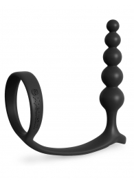 Черная анальная цепочка с эрекционным кольцом Ass-gasm Cockring Anal Beads - Pipedream - в Майкопе купить с доставкой