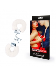 Белые меховые наручники на сцепке с ключиками - Notabu - купить с доставкой в Майкопе