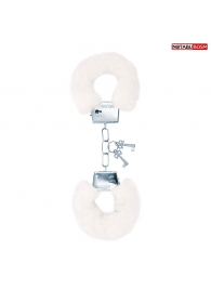 Белые меховые наручники на сцепке с ключиками - Notabu - купить с доставкой в Майкопе