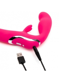 Ярко-розовый безремневой страпон Rechargeable Vibrating Strapless Strap-On - Happy Rabbit - купить с доставкой в Майкопе