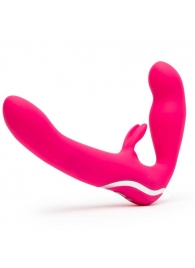 Ярко-розовый безремневой страпон Rechargeable Vibrating Strapless Strap-On - Happy Rabbit - купить с доставкой в Майкопе