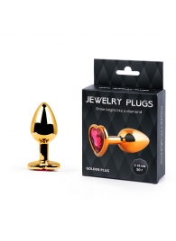 Золотистая анальная пробка с малиновым кристаллом-сердечком - 7 см. - Anal Jewelry Plug - купить с доставкой в Майкопе