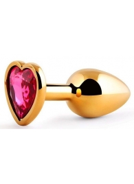 Золотистая анальная пробка с малиновым кристаллом-сердечком - 7 см. - Anal Jewelry Plug - купить с доставкой в Майкопе