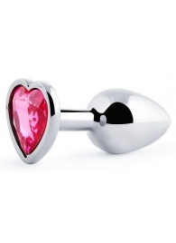 Серебристая анальная пробка с малиновым кристаллом-сердечком - 7 см. - Anal Jewelry Plug - купить с доставкой в Майкопе