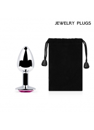 Серебристая анальная пробка с малиновым кристаллом - 7,2 см. - Anal Jewelry Plug - купить с доставкой в Майкопе