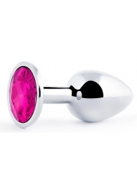 Серебристая анальная пробка с малиновым кристаллом - 7,2 см. - Anal Jewelry Plug - купить с доставкой в Майкопе