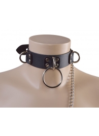 Черный кожаный ошейник Big Ring - Sitabella - купить с доставкой в Майкопе
