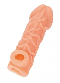 Телесная закрытая насадка с венками Cock Sleeve Size S - 13,8 см. - KOKOS - в Майкопе купить с доставкой