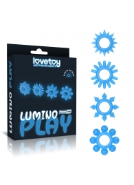 Набор из 4 голубых, светящихся в темноте эрекционных колец Lumino Play - Lovetoy - в Майкопе купить с доставкой
