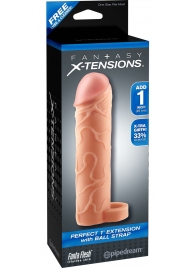 Телесная насадка с кольцом Perfect 1 Extension with Ball Strap - 17 см. - Pipedream - в Майкопе купить с доставкой