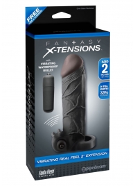 Чёрная вибронасадка с кольцом Vibrating Real Feel 2 Extension - 16 см. - Pipedream - в Майкопе купить с доставкой