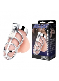 Серебристая металлическая клетка для члена с замком Enslave Cock Cage - BlueLine - купить с доставкой в Майкопе