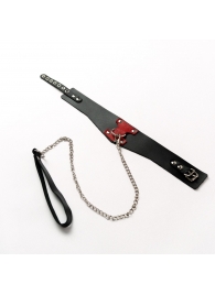 Черный широкий ошейник с красным декором и поводком - Crazy Handmade - купить с доставкой в Майкопе