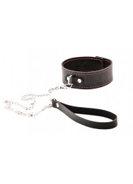 Черный широкий ошейник с красной строчкой и поводком - Crazy Handmade - купить с доставкой в Майкопе